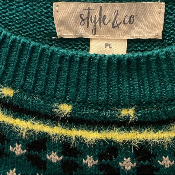 Style & CO Petite Large Fair Isle Green Crewneck Sweater - Picture 2 of 5